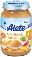 Alete BIO Příkrm jablko + broskev + sušenky 4m+ 190 g