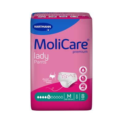 MoliCare Lady Pants inkontinenční kalhotky natahovací 5 kapek M 8ks BOKY 80-120CM,843ML,8KS