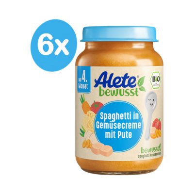 Alete BIO Příkrm špagety + zelenina + krůta 4m+ 6x190 g