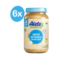 Alete BIO Příkrm špecle se zeleninou a sýrovou omáčkou 10m+ 6x220 g