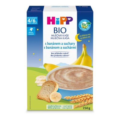 HiPP MLÉČNÁ KAŠE na noc BIO banán a suchary 250g