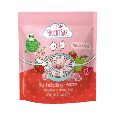 FruchtBar BIO Cereálie srdíčka s jahodami, hroznovým vínem a jablkem 125 g