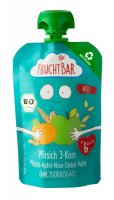 FruchtBar BIO Ovocná kapsička s jablkem, broskví, meruňkami a ovsem 100% recykovatelná 100 g