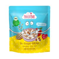 FruchtBar BIO Cereálie kakaové kuličky s hroznovým vínem, jablkem a ovsem 125 g