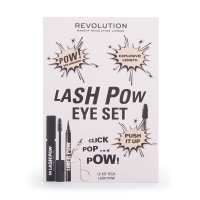 Makeup Revolution London Lash Pow Eye odstín Super Black řasenka 5D Lash Pow Mascara 12,2 ml + oční linky Liner Pow 0,5 ml Black + kleštičky na řasy dárková sada