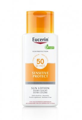 Eucerin SUN Sensitive Protect SPF50+ extra lehké mléko na opalování 150 ml