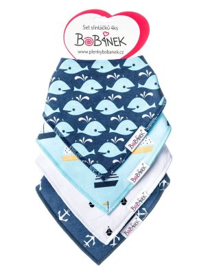 Bobánek bryndáčky set slintáčků 4 ks modré velryby