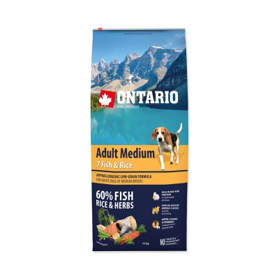 Ontario Adult Medium Fish&Rice granule 12 kg