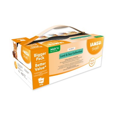 IAMS Delights Mořské a suchozemské maso v omáčce kapsičky multipack 48x85 g