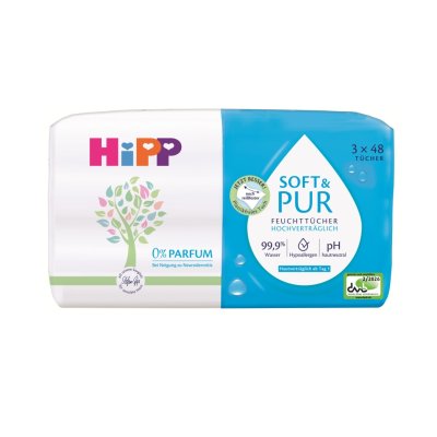 HiPP Babysanft vlhčené ubrousky Soft &Pur s víčkem 3 x 48 ks