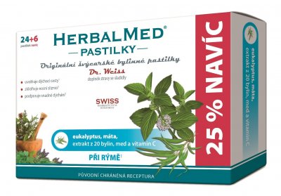 HerbalMed Dr.Weiss Eukalypt + máta + vitamín C 30 pastilek