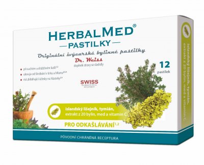 Dr. Weiss HerbalMed Islandský lišejník + tymián + med + vitamin C 12 pastilek
