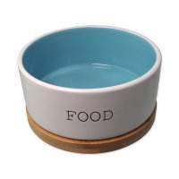 Dog Fantasy Miska keramická FOOD s podtáckem 16x6,5 cm 850 ml bílá/modrá