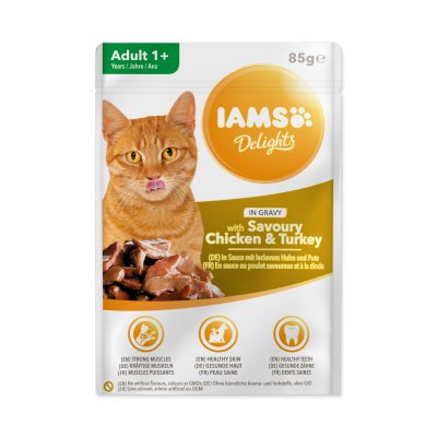 IAMS Delights Adult kuře a krůta masem v omáčce kapsička 85 g