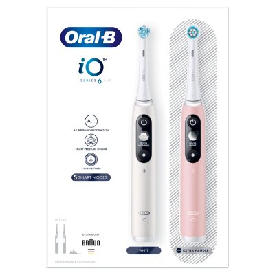 Oral-B iO-6 Bílý a růžový elektrický zubní kartáček 2 ks