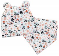 Dvouvrstvá čepice s oušky + šátek Palouček,smetanová,vel. 80/92