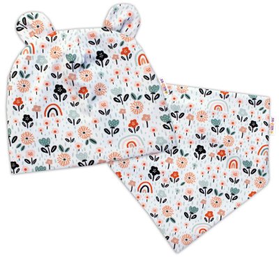 Dvouvrstvá čepice s oušky + šátek Palouček,smetanová,vel. 80/92