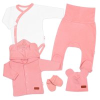 5D Bavlněná souprava pro miminko do porodnice Nature, růžová,56