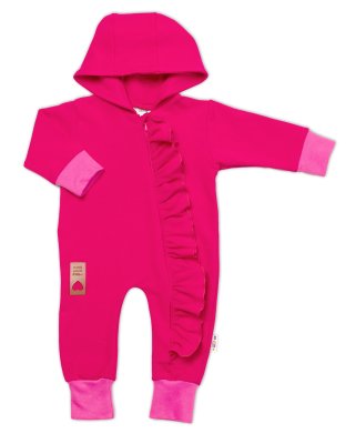 Teplákový overal s volánkem a kapucí GIRL,amarant, vel. 80