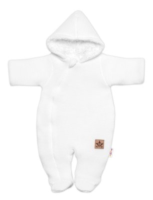 Zimní pletená kombinézka/overálek s kapucí, bílá, vel. 62