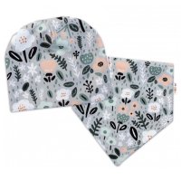 Baby Nellys Dvouvrstvá čepice + šátek Palouček, mátová, 104/110