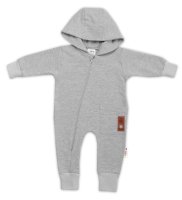 Teplákový overal s kapsičkou a kapucí BOY,šedý, vel. 74