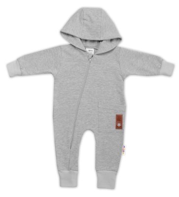 Teplákový overal s kapsičkou a kapucí BOY,šedý, vel. 74