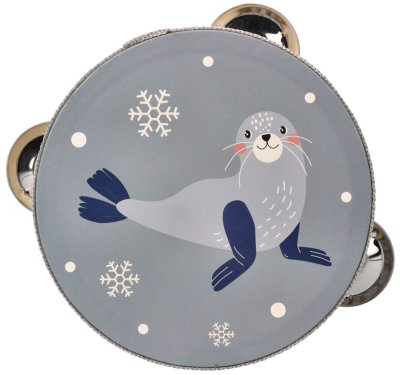 Dětská dřevěná tamburína Tuleň - šedá