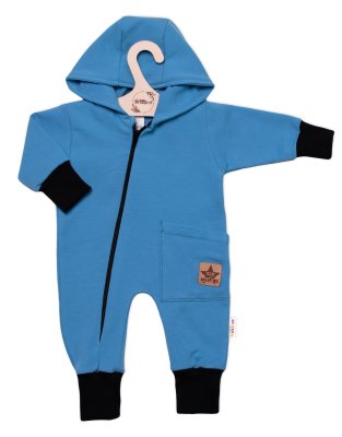 Teplákový overal s kapsičkou a kapucí BOY, modrý, vel. 86