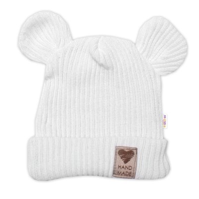 Baby Nellys Pletená bavlněná čepice, dvouvrstvá, Hand Made, bílá,68/74