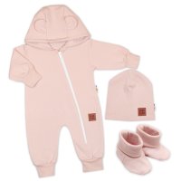 Rostoucí overal pro miminko, čepice, botky, 3D, růžová, 80/86