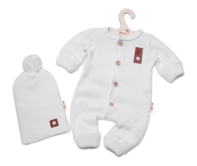 2D Pletený overálek STAR + čepice Hand Made, bílá, vel. 80/86