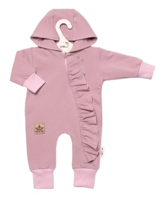 Teplákový overal s volánkem a kapucí GIRL, pudrový, vel. 86