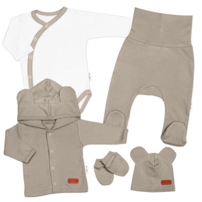 5D Bavlněná souprava pro miminko do porodnice Nature, béžová,50