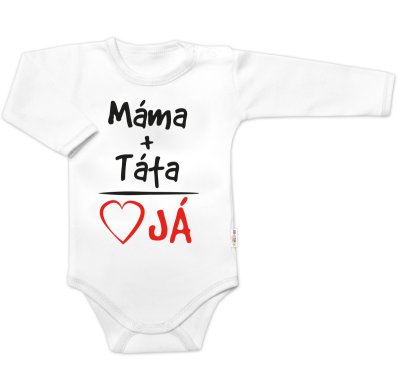Body dlouhý rukáv s vtipným textem, Máma+Táta, bílé, vel. 68