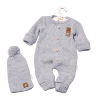 2D Pletený overálek STAR + čepice Hand Made, šeda, vel. 80/86