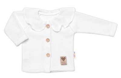 Baby Nellys Pletený svetřík s volánkem Girl, bíly,74