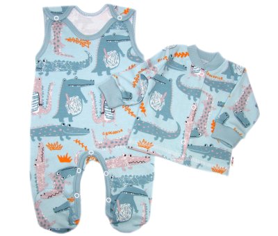 2D sada, bavlněné dupačky s košilkou Krokodýl Eda, mint, 68