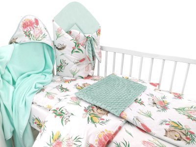 6D sada do postýlky s dárkem, 120x90 - Exotika, bílá/mátová