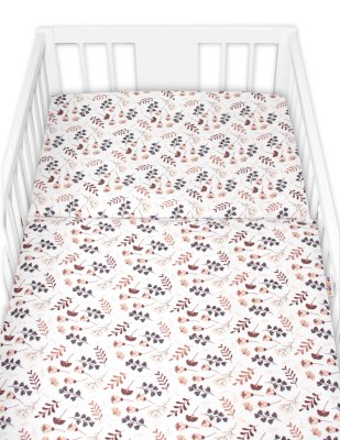 Povlečení do postýlky, 2D sada flanel - Louka, béžová/bílá