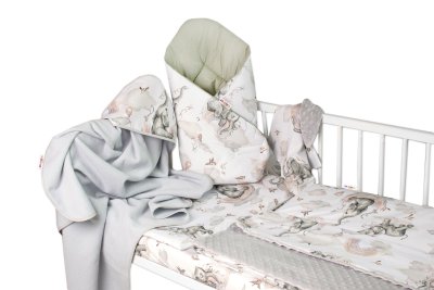 6D sada do postýlky s dárkem, 120x90 Slon a duha, bílá/olivová