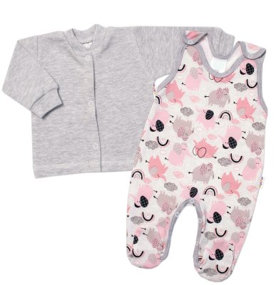 2D sada, bavlněné dupačky s košilkou Sloníci, šedá, 68