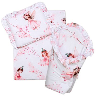 Baby Nellys Sada pro panenku 3D,zavinovačka,peřinka,polštářek, Víla,růžová