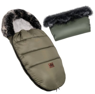 Zimní fusak s kožešinou, rukávník zdarma, 50 x 100cm, olivový