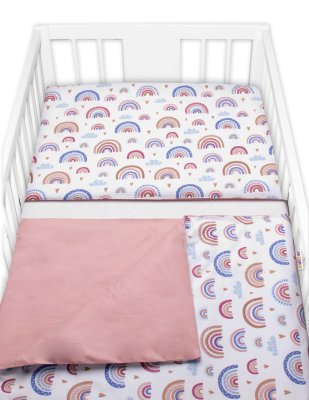 Bavlněné povlečení do postýlky 2D, Duha, pastelová pudrová