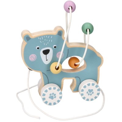 Edukační dřevěná hračka tahací s labyrintem - Medvídek