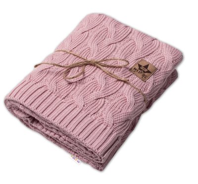 Bambusová dětská pletená deka, pletený cop, 80x100 cm, pudrová