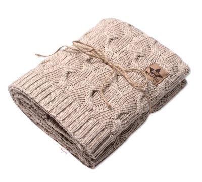 Bambusová dětská pletená deka, pletený cop, 80x100 cm, bežová