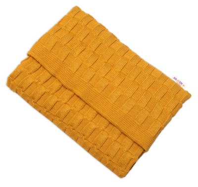 Luxusní bavlněná pletená deka,CUBE, 80 x 100 cm - hořčicová