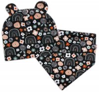 Dvouvrstvá čepice s oušky + šátek Palouček, grafit, vel. 80/92